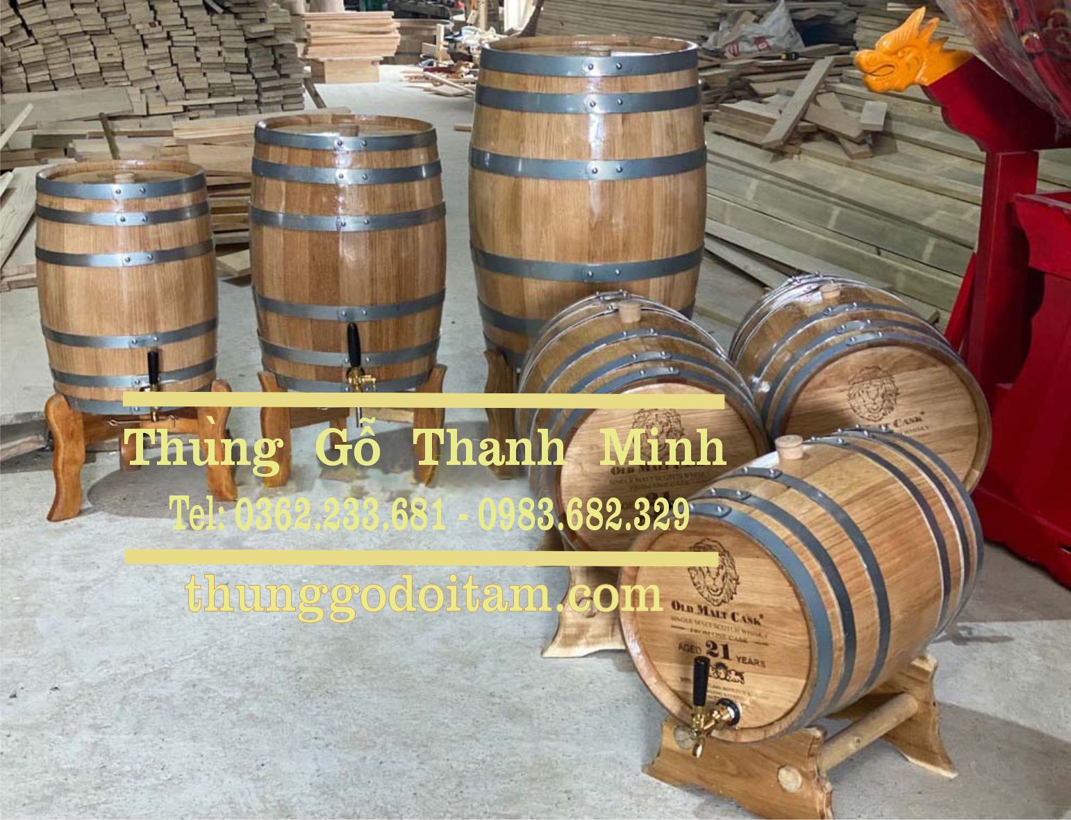 Bình rượu gỗ sồi dung tích từ 10L - 300L - Xưởng Thanh Minh số 1 về chất lượng.