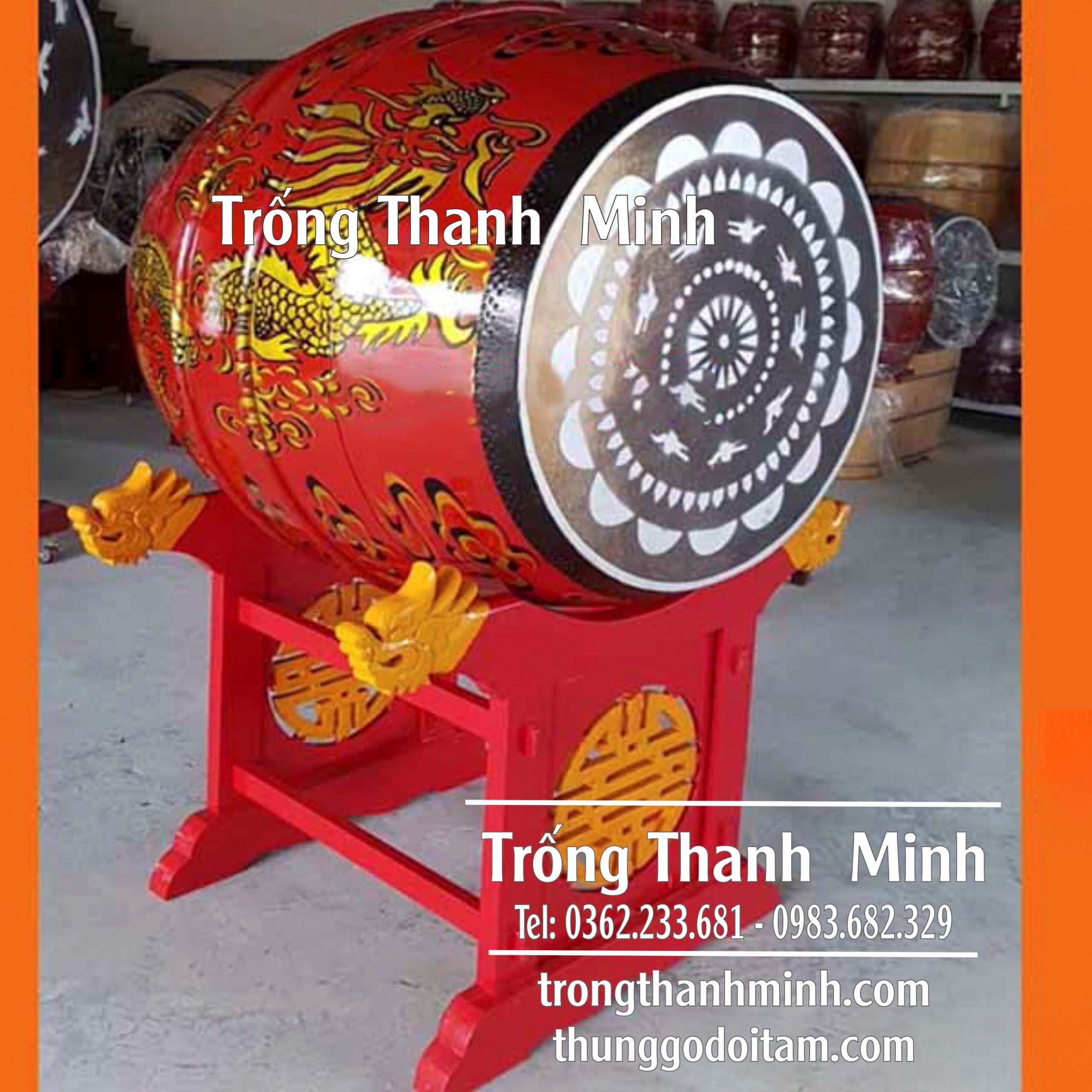 Xưởng sản xuất Trống chùa Thanh Minh kích thước mặt trống 80cm cao 100cm